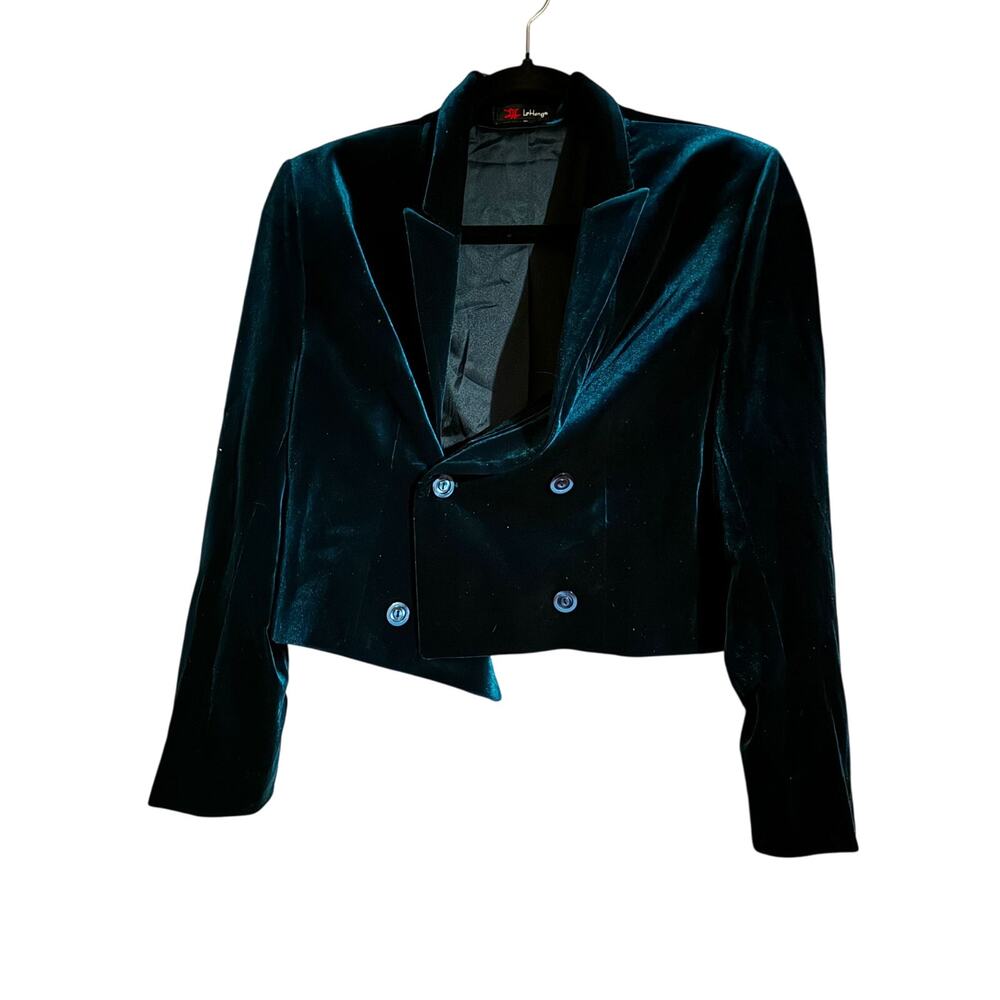 Atelier De La Hang Cropped Blue Velvet Blazer S NWT - Picture 3 of 7